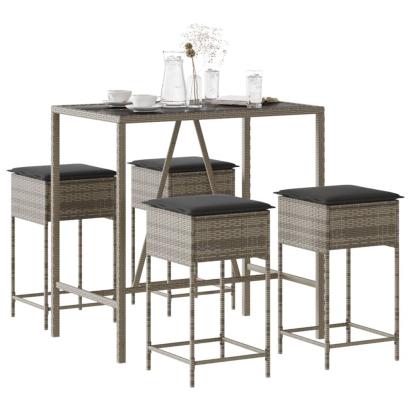 Set mobilier bar de grădină, cu perne, 5 piese, gri, poliratan GartenMobel Dekor