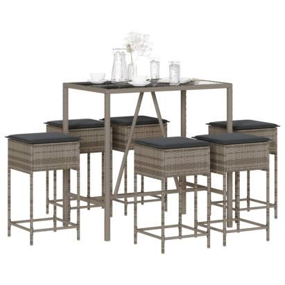 Set mobilier bar de grădină cu perne, 7 piese, gri, poliratan GartenMobel Dekor
