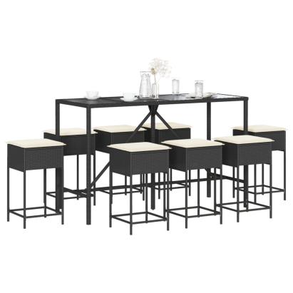 Set mobilier bar de grădină cu perne, 9 piese, negru, poliratan GartenMobel Dekor