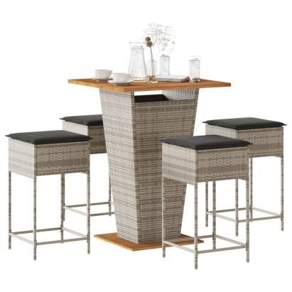 Set mobilier bar de grădină, cu perne, 5 piese, gri, poliratan GartenMobel Dekor