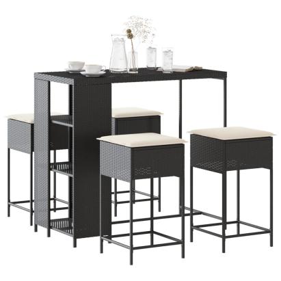 Set mobilier bar de grădină cu perne, 5 piese, negru, poliratan GartenMobel Dekor