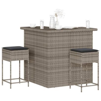 Set mobilier bar de grădină, cu perne, 3 piese, gri, poliratan GartenMobel Dekor