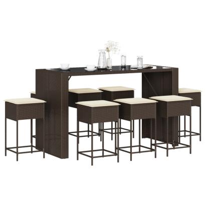 Set mobilier bar de grădină, cu perne, 9 piese, maro, poliratan GartenMobel Dekor