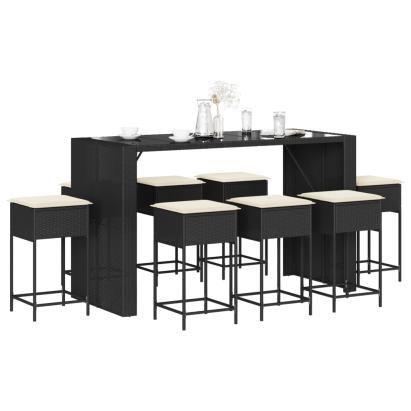 Set mobilier bar de grădină cu perne, 9 piese, negru, poliratan GartenMobel Dekor