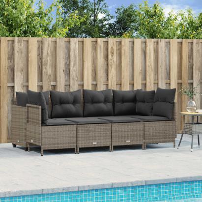 Set canapea de grădină cu perne, 5 piese, gri, poliratan GartenMobel Dekor