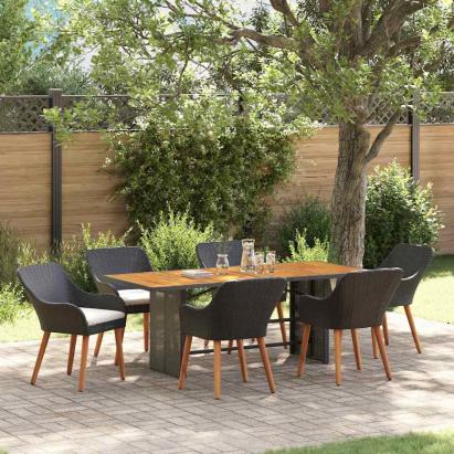Set de masă pentru grădină cu pernă 7 pcs Negru poliratan GartenMobel Dekor