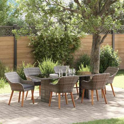 Set de masă pentru grădină cu pernă 7 pcs Gri poliratan GartenMobel Dekor