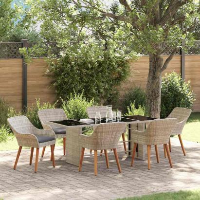 Set de masă pentru grădină 7 pcs Gri deschis poliratan GartenMobel Dekor