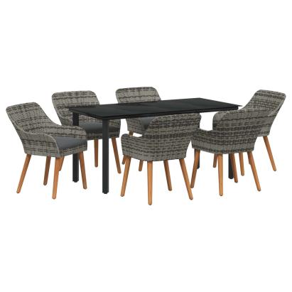 Set de masă pentru grădină cu pernă 7 pcs Gri poliratan GartenMobel Dekor