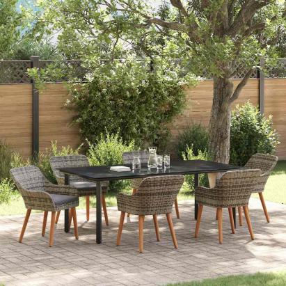 Set de masă pentru grădină cu pernă 7 pcs Gri poliratan GartenMobel Dekor