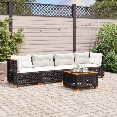 Set mobilier de grădină cu perne, 5 piese, negru, poliratan GartenMobel Dekor