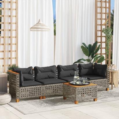 Set canapea de grădină cu perne, 5 piese, gri, poliratan GartenMobel Dekor
