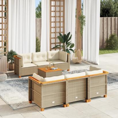 Set canapele de grădină, 7 piese, cu perne, bej, poliratan GartenMobel Dekor