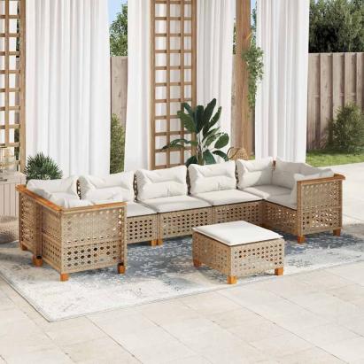 Set canapele de grădină, 8 piese, cu perne, bej, poliratan GartenMobel Dekor