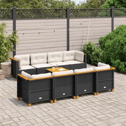 Set mobilier de grădină cu perne, 9 piese, negru, poliratan GartenMobel Dekor