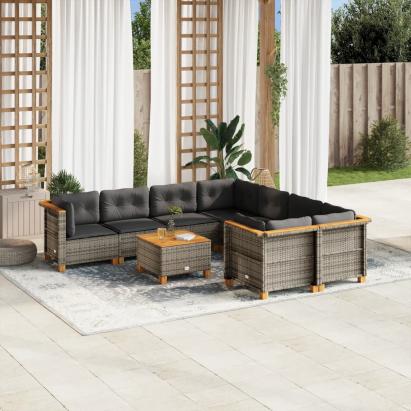 Set canapele de grădină, 9 piese, cu perne, gri, poliratan GartenMobel Dekor