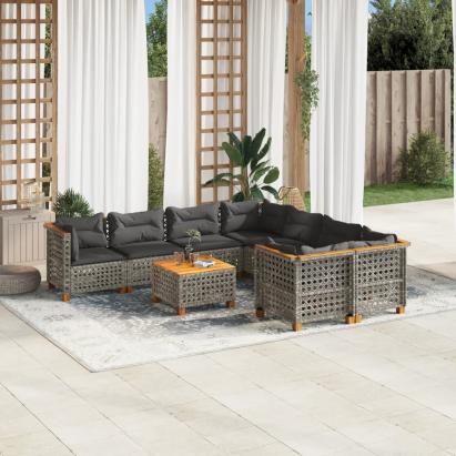 Set canapele de grădină, 9 piese, cu perne, gri, poliratan GartenMobel Dekor