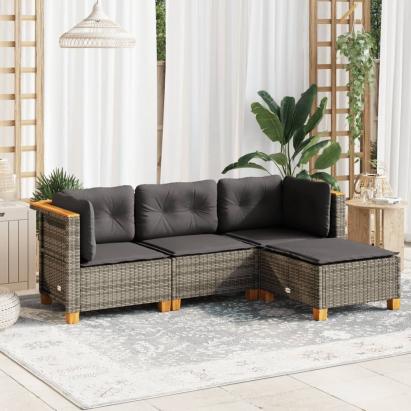 Set canapea de grădină cu perne, 4 piese, gri, poliratan GartenMobel Dekor