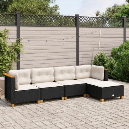 Set mobilier de grădină cu perne, 5 piese, negru, poliratan GartenMobel Dekor