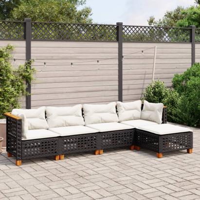 Set mobilier de grădină cu perne, 5 piese, negru, poliratan GartenMobel Dekor