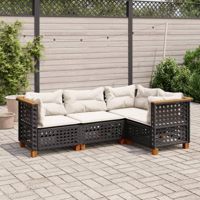 Set mobilier de grădină cu perne, 4 piese, negru, poliratan GartenMobel Dekor