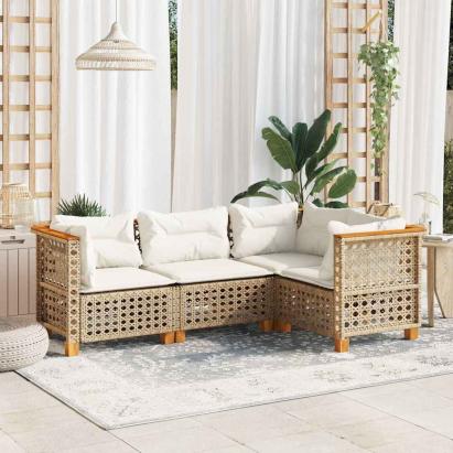 Set canapele de grădină, 4 piese, cu perne, bej, poliratan GartenMobel Dekor