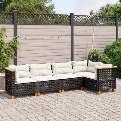 Set mobilier de grădină cu perne, 5 piese, negru, poliratan GartenMobel Dekor