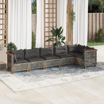 Set mobilier grădină cu perne, 6 piese, gri, poliratan GartenMobel Dekor