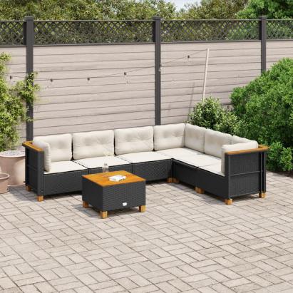 Set canapele de grădină cu perne, 7 piese, negru, poliratan GartenMobel Dekor