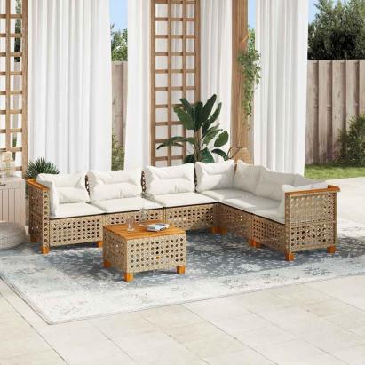 Set canapele de grădină, 7 piese, cu perne, bej, poliratan GartenMobel Dekor