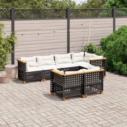Set canapele de grădină cu perne, 7 piese, negru, poliratan GartenMobel Dekor