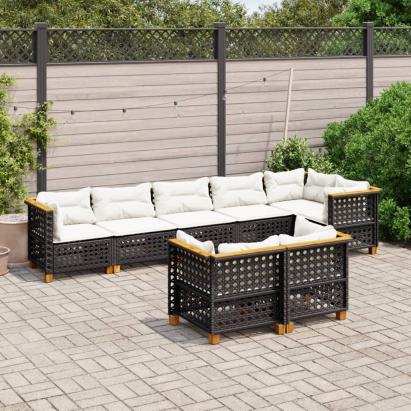 Set mobilier de grădină cu perne, 8 piese, negru, poliratan GartenMobel Dekor