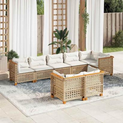 Set canapele de grădină, 8 piese, cu perne, bej, poliratan GartenMobel Dekor