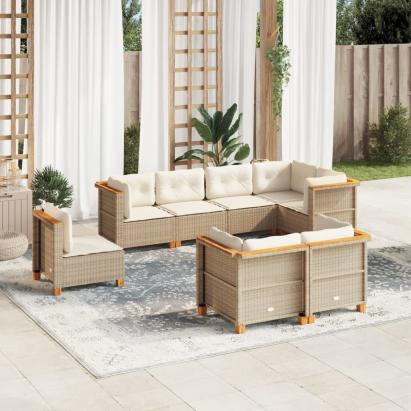 Set canapele de grădină, 8 piese, cu perne, bej, poliratan GartenMobel Dekor