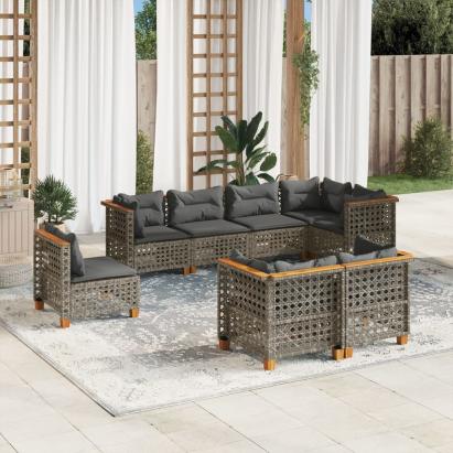 Set canapele de grădină cu perne, 8 piese, gri, poliratan GartenMobel Dekor