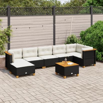 Set mobilier de grădină cu perne, 8 piese, negru, poliratan GartenMobel Dekor