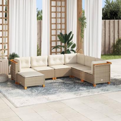 Set canapele de grădină, 7 piese, cu perne, bej, poliratan GartenMobel Dekor