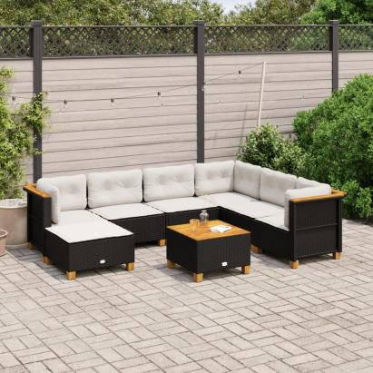Set mobilier de grădină cu perne, 8 piese, negru, poliratan GartenMobel Dekor