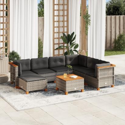 Set canapele de grădină cu perne, 8 piese, gri, poliratan GartenMobel Dekor