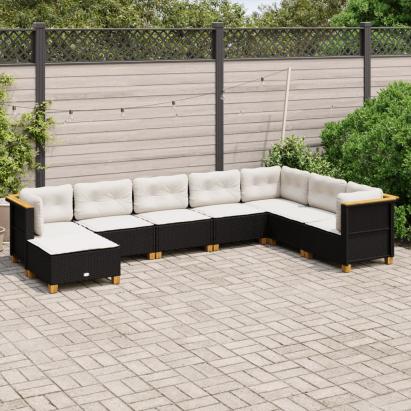 Set mobilier de grădină cu perne, 8 piese, negru, poliratan GartenMobel Dekor