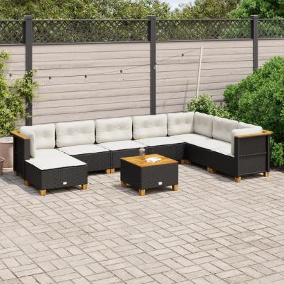 Set mobilier de grădină cu perne, 9 piese, negru, poliratan GartenMobel Dekor