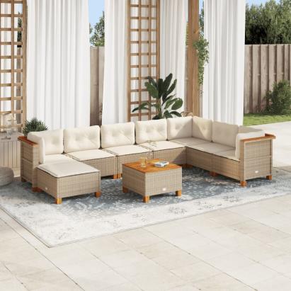 Set canapele de grădină, 9 piese, cu perne, bej, poliratan GartenMobel Dekor