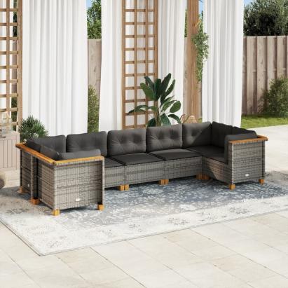 Set canapele de grădină, 7 piese, cu perne, gri, poliratan GartenMobel Dekor