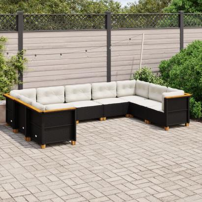 Set mobilier de grădină cu perne, 9 piese, negru, poliratan GartenMobel Dekor