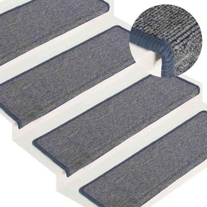 Covorașe pentru scări, 15 buc., 65x21x4 cm, gri deschis și albastru, cu margini dreptunghiulare GartenMobel Dekor