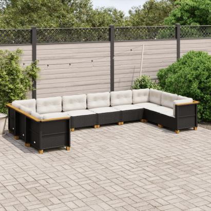 Set canapele de grădină cu perne, 10 piese, negru, poliratan GartenMobel Dekor