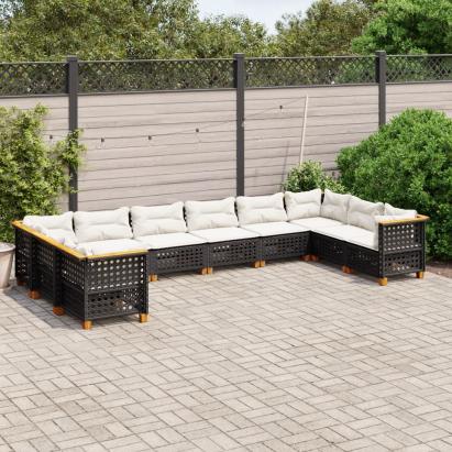 Set canapele de grădină cu perne, 10 piese, negru, poliratan GartenMobel Dekor