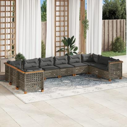 Set mobilier de grădină cu perne, 10 piese, gri, poliratan GartenMobel Dekor