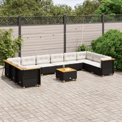 Set canapele de grădină cu perne, 11 piese, negru, poliratan GartenMobel Dekor