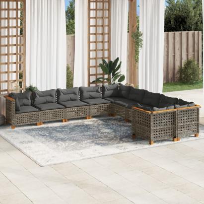 Set mobilier de grădină cu perne, 10 piese, gri, poliratan GartenMobel Dekor